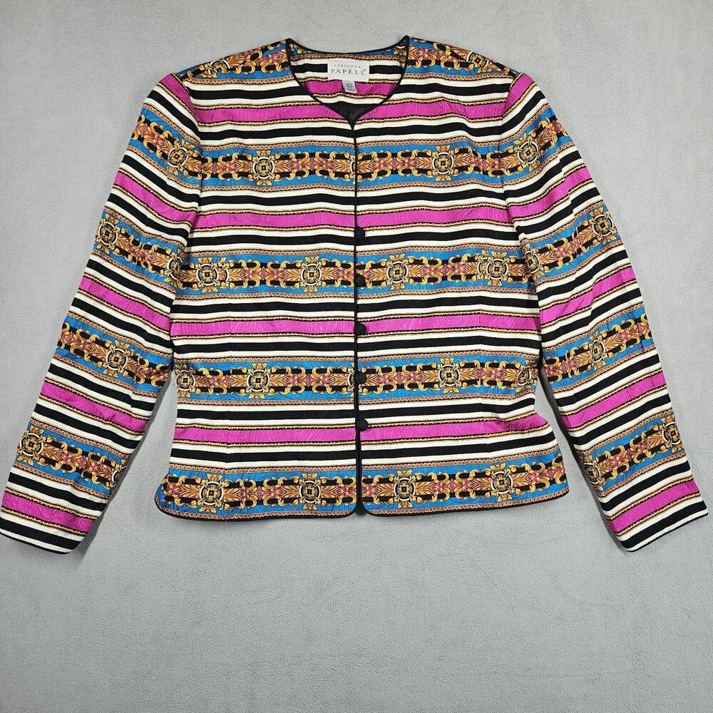 Vintage Adrianna Papell Silk Blazer Women 16 Jacket Colorful Artsy‎ Old Money
